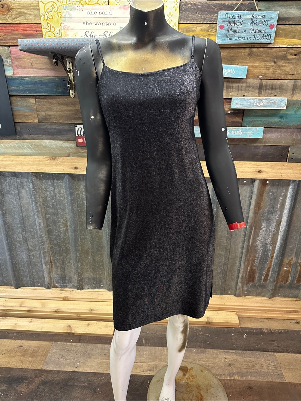 City Triangles Black Sparkle Mini Slip Dress